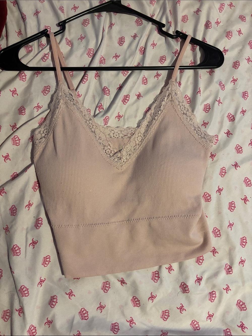 No Boundaries Blush Lace-Trim Ribbed Cami
